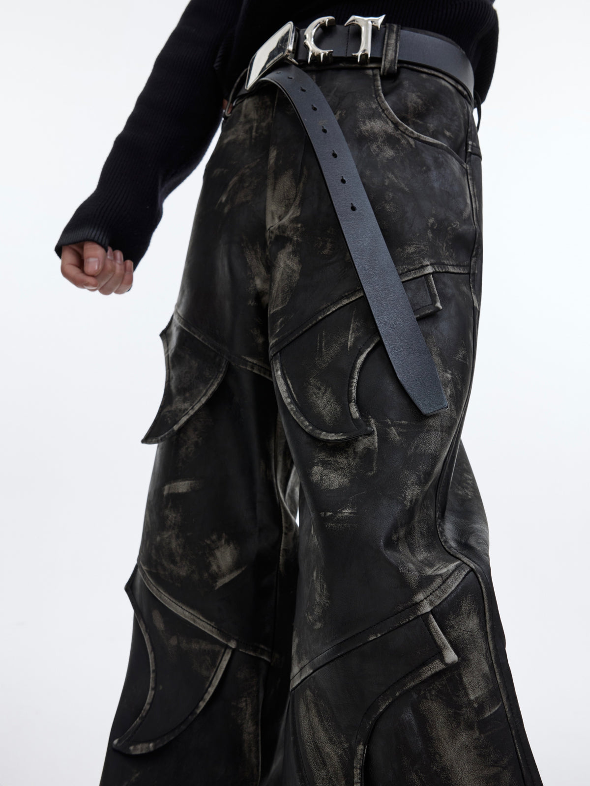 Distressed PU Flare Pants - product image 2