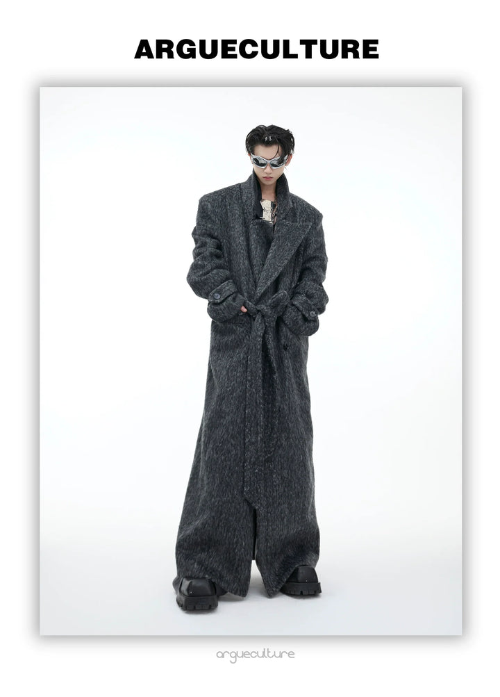 Heavyweight Wool Blend Long Over Coat with Belted Waist - ArgueCulture