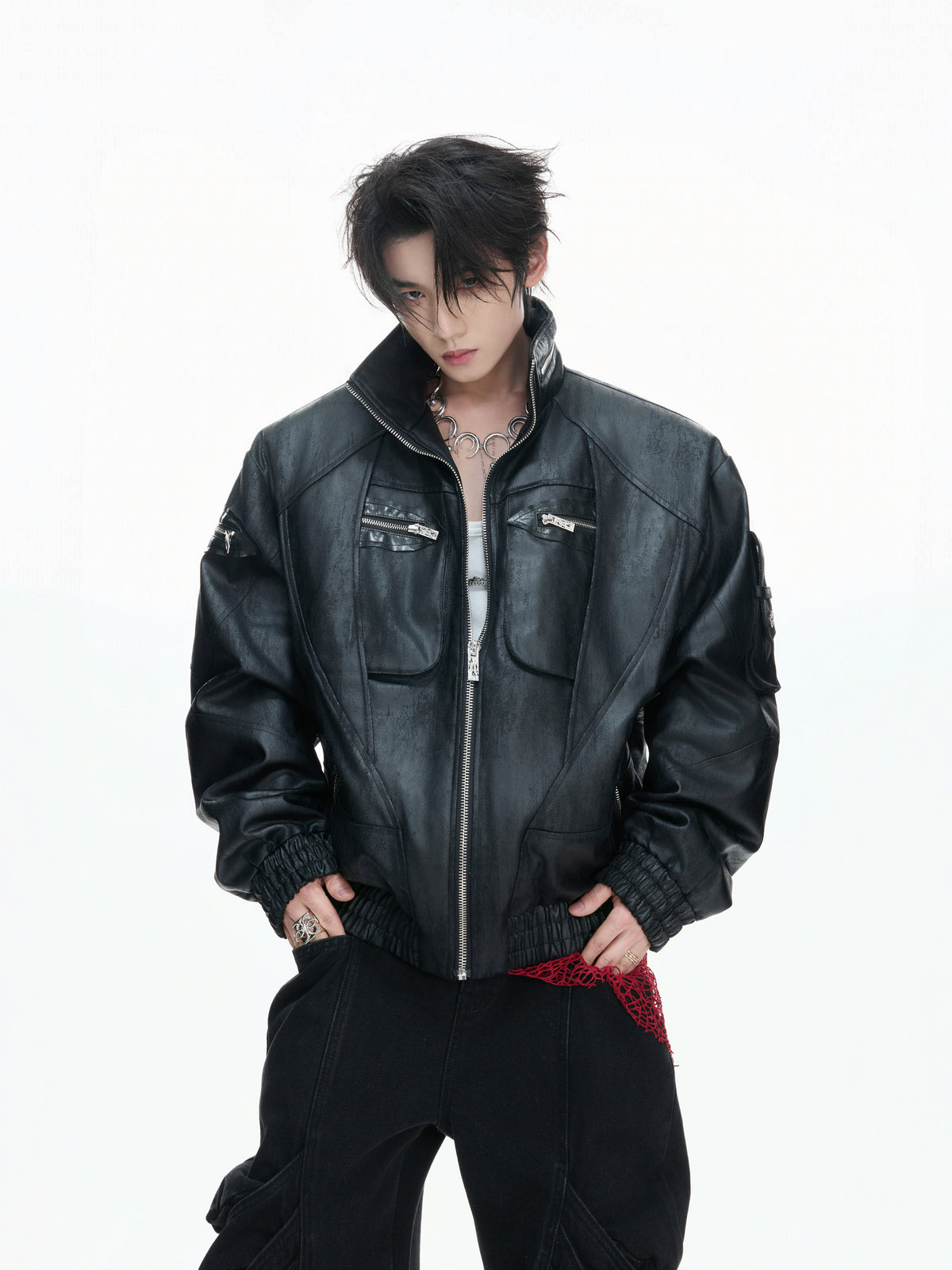 Deconstructed Faux Leather Jacket - product image 1
