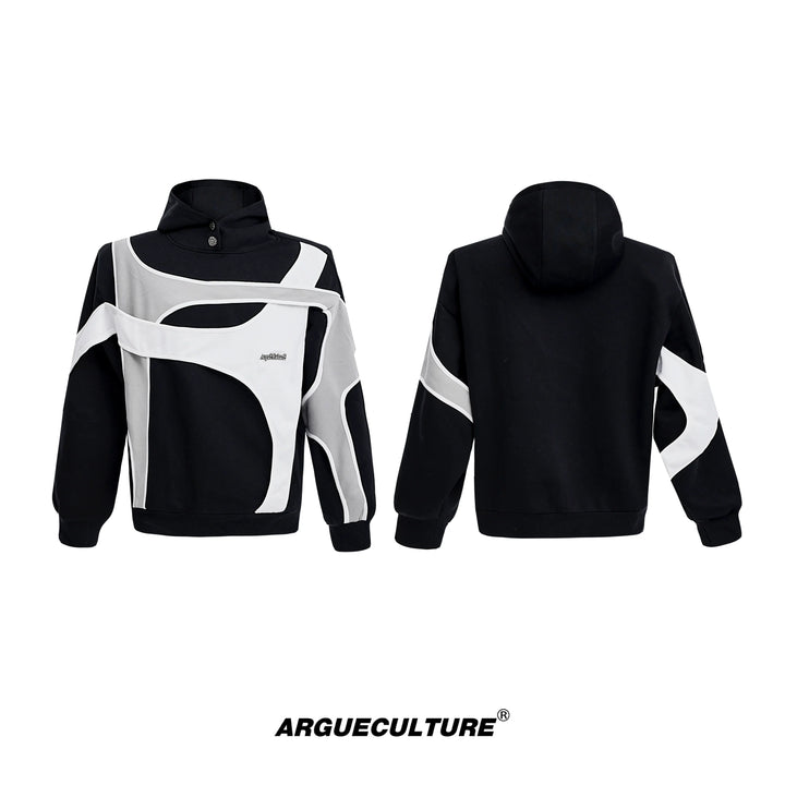 Layered Contrast Hoodie with Strap Design and Detachable Shoulder Pads - ArgueCulture