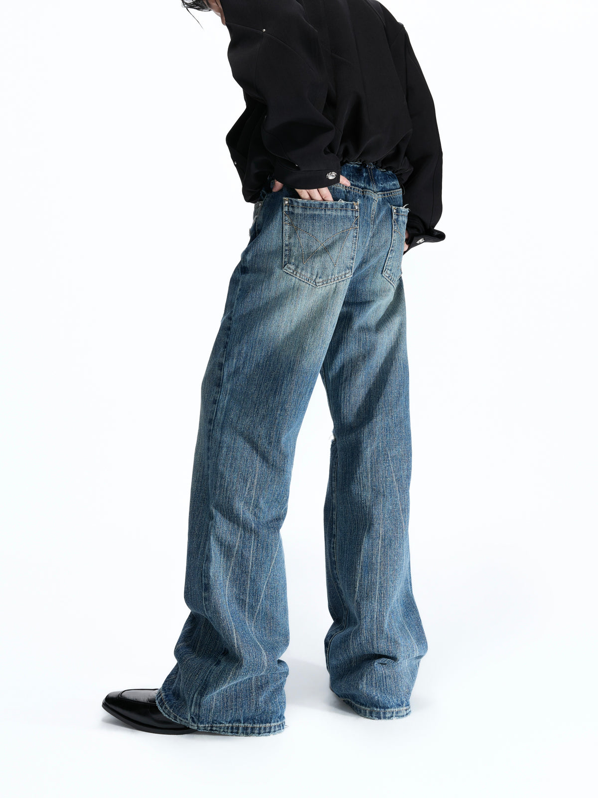 Deep Blue Distressed Bootcut Jeans - product image 3