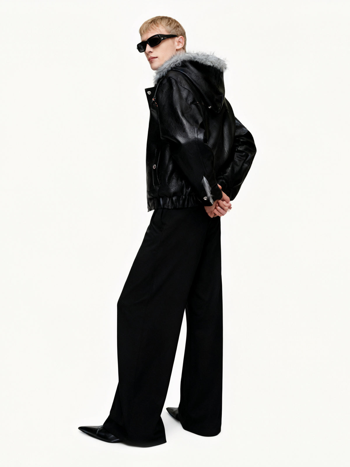 Fleece-Lined Faux Leather Hooded Jacket - product image 5