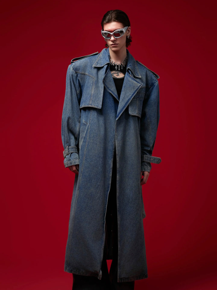 Vintage Denim Coat with Military Collar and Post-Apocalyptic Style - ArgueCulture