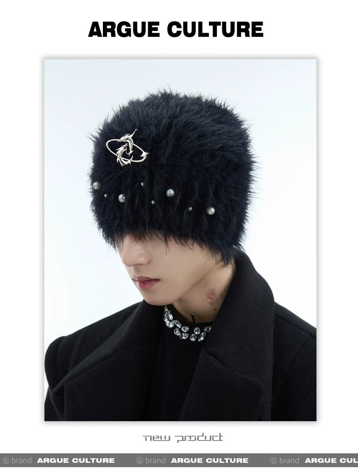 Winter Beanie with Fluffy Mohair and Metal Logo for Men and Women - ArgueCulture