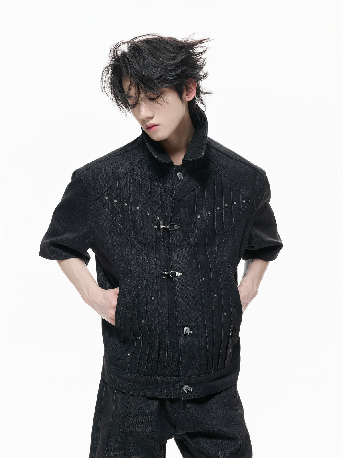 Raw Denim Lapel Jacket and Jeans Set - product image 2
