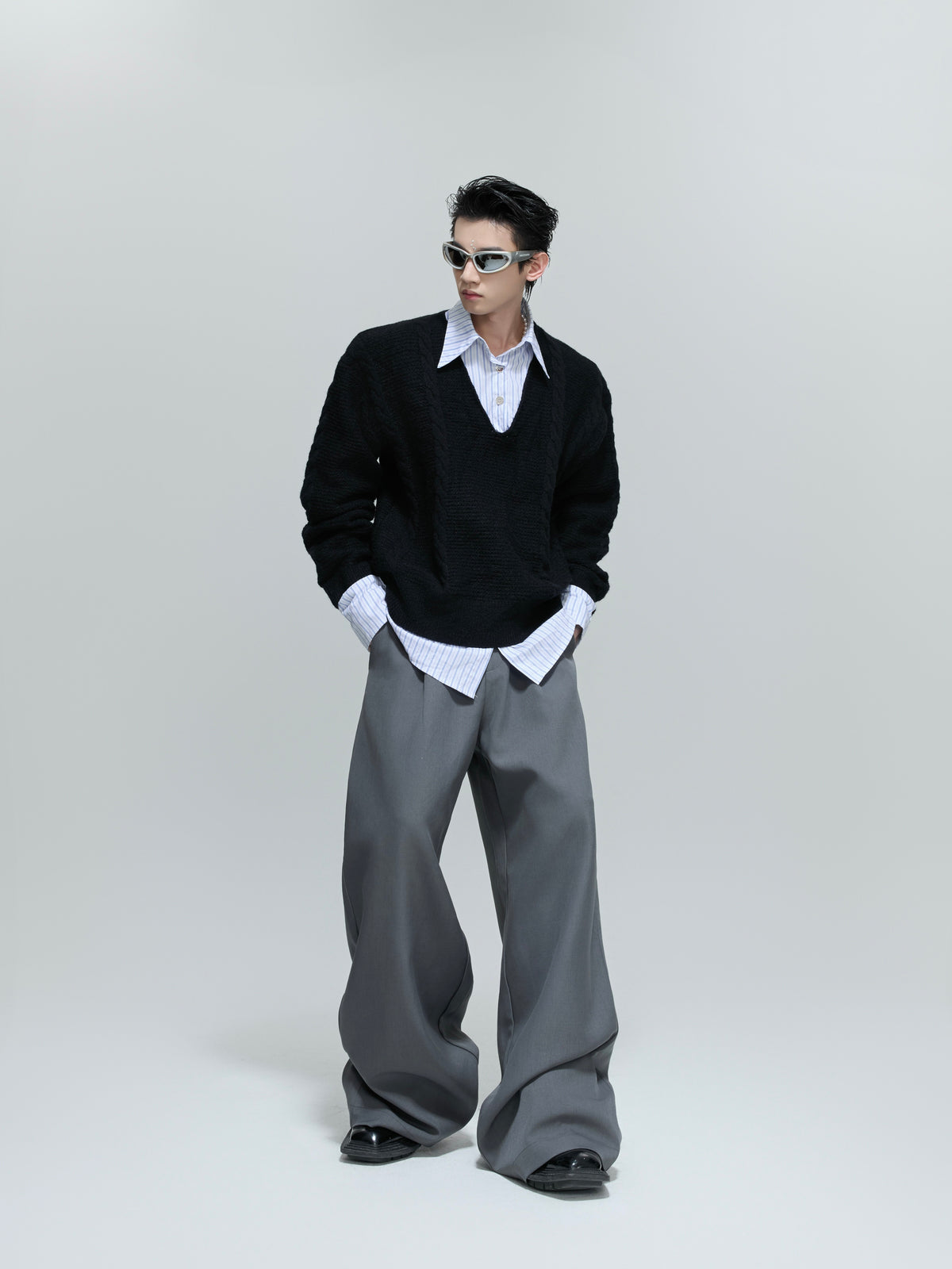Relaxed Faux-Layer Cable-Knit Sweater - product image 5