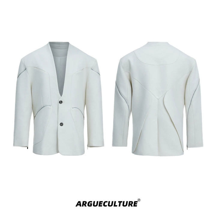 Deconstructed Double Zipper No-Collar Casual Blazer for Men - ArgueCulture