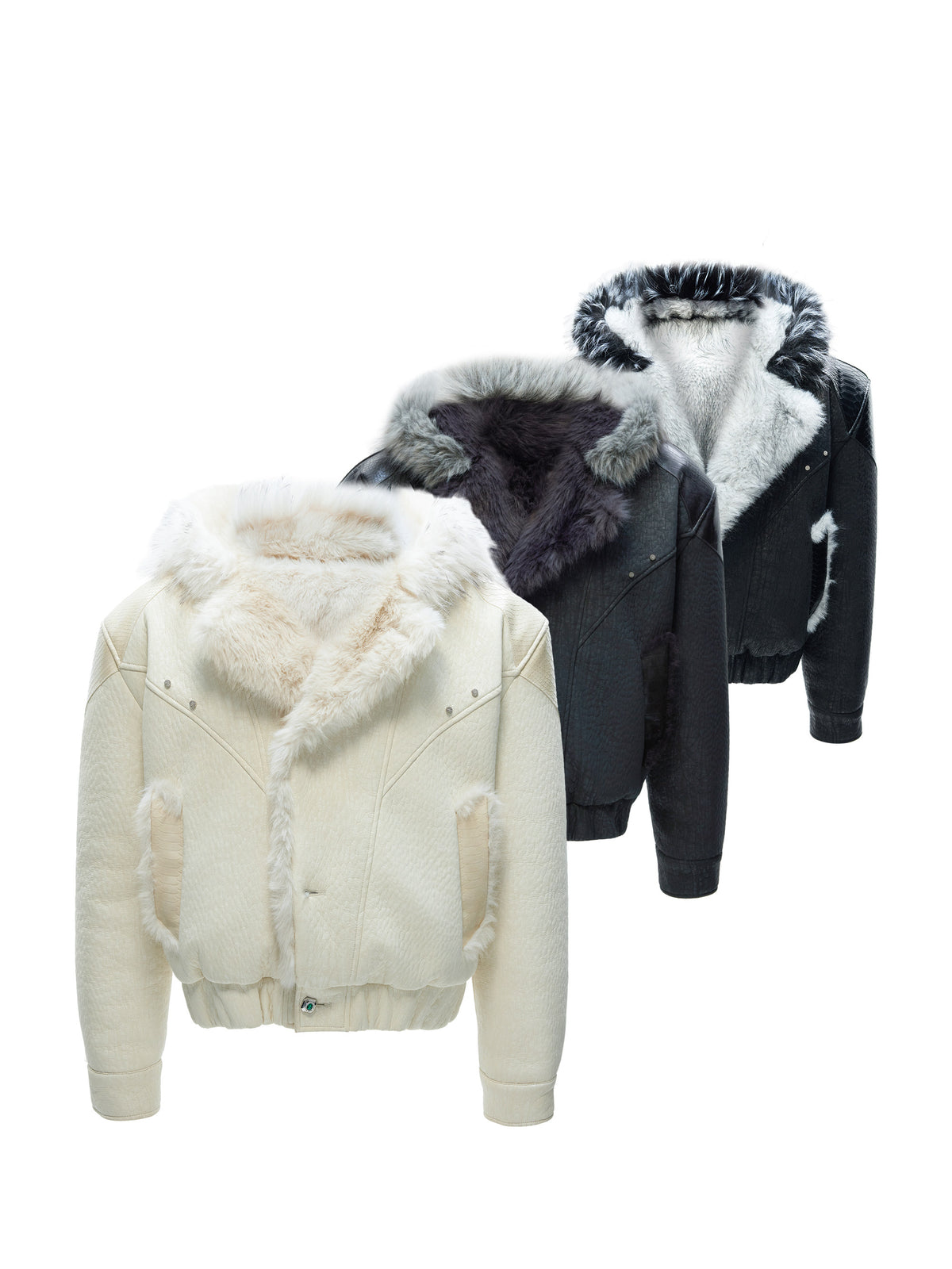 Marbled Faux Wolf-Fur Collar Jacket - product image 1