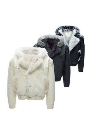 Marbled Faux Wolf-Fur Collar Jacket - product image 1
