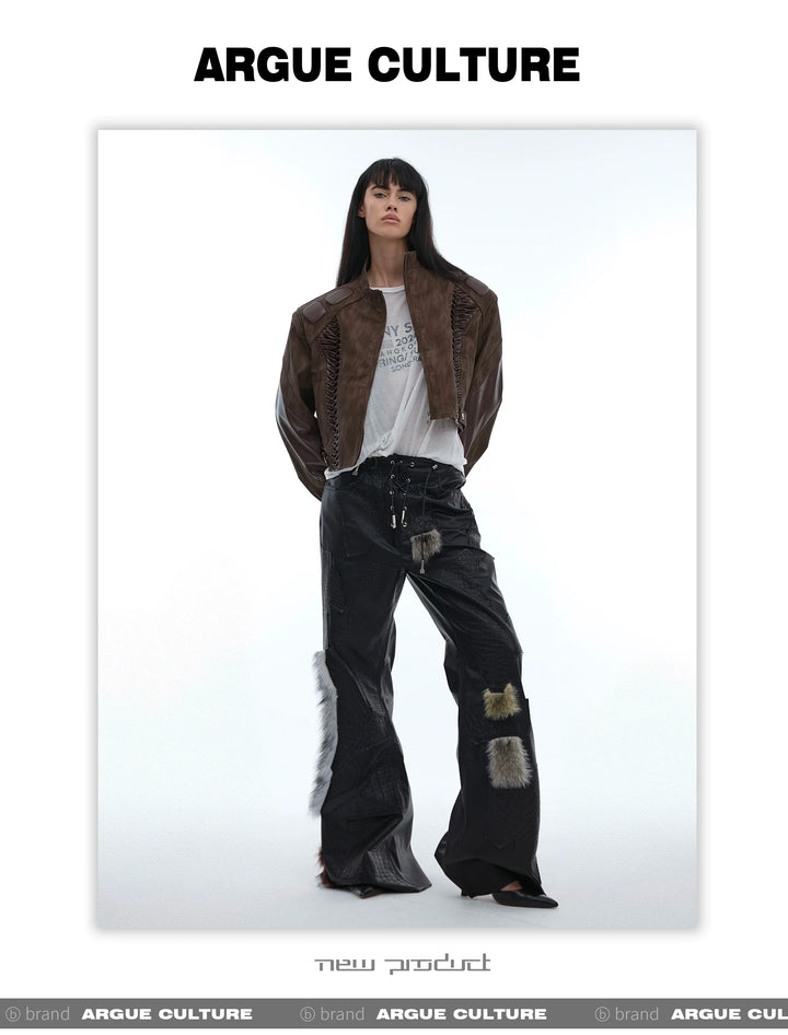 Avant-Garde PU Leather Pants with Flared Hem and Textured Details - ArgueCulture