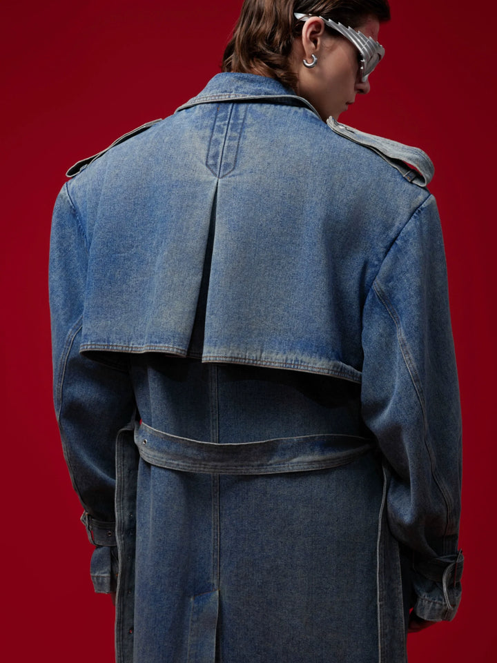 Vintage Denim Coat with Military Collar and Post-Apocalyptic Style - ArgueCulture