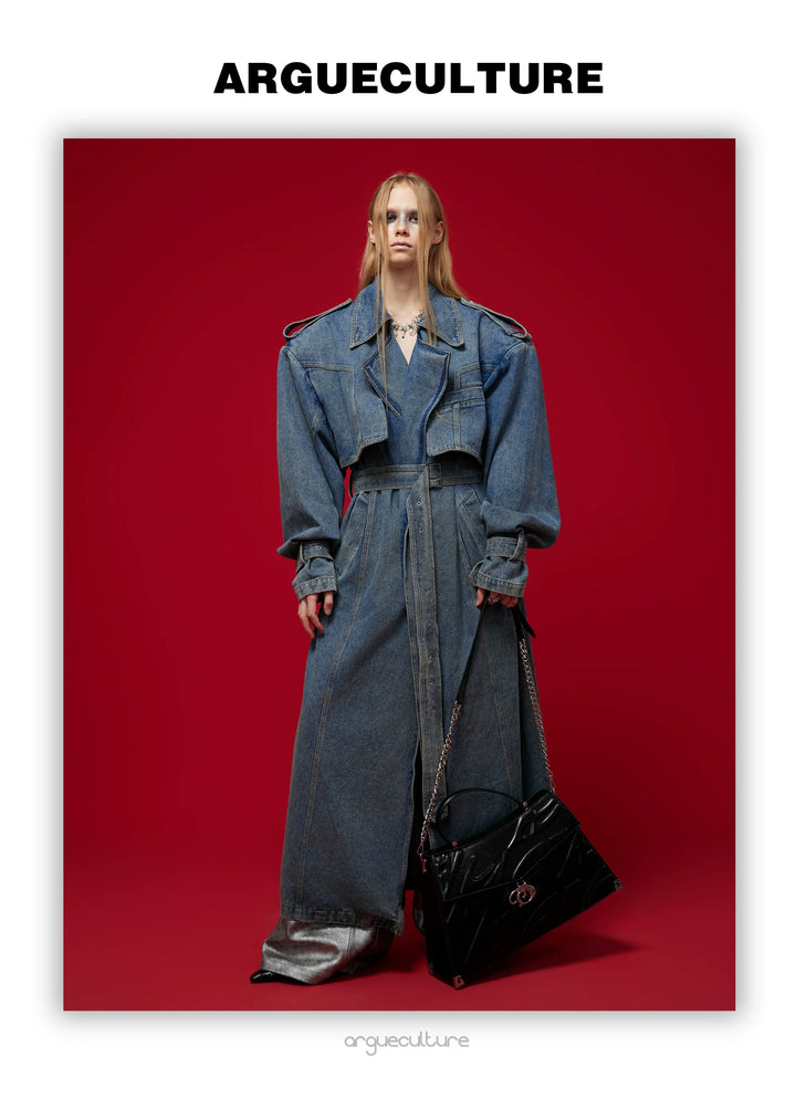 Vintage Denim Coat with Military Collar and Post-Apocalyptic Style - ArgueCulture