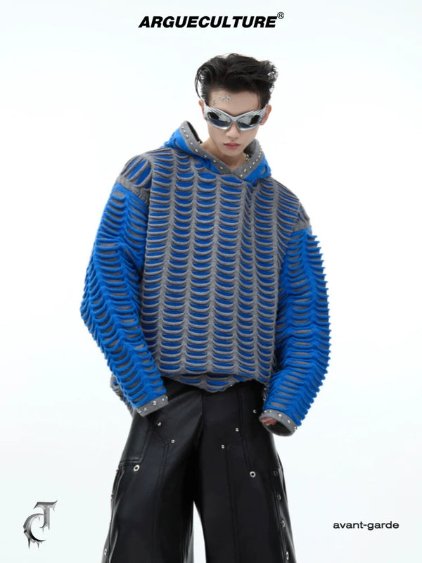 Deconstructed Color Block Hoodie with Hole Design and Bead Details - ArgueCulture