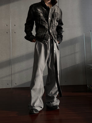 Microcheck Flared Trousers with Sash Belt - product image 1