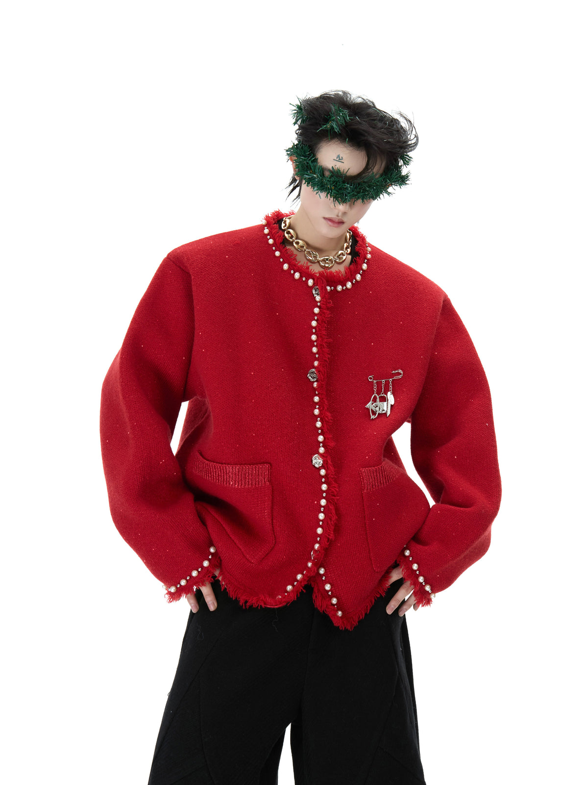 Pearl-Trim Shimmer Knit Cardigan - product image 1