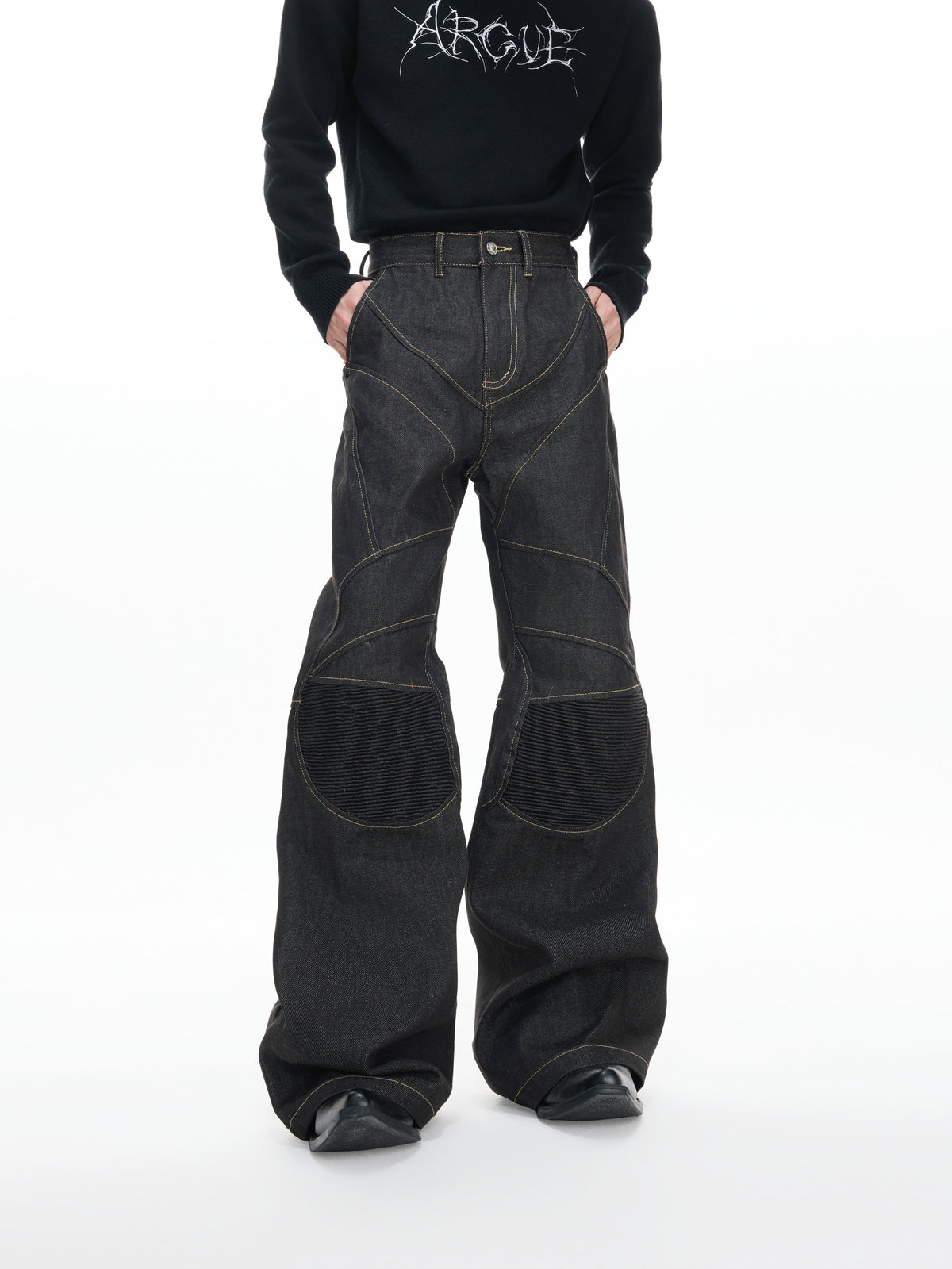 Deconstructed Black Raw Denim Jeans - product image 1
