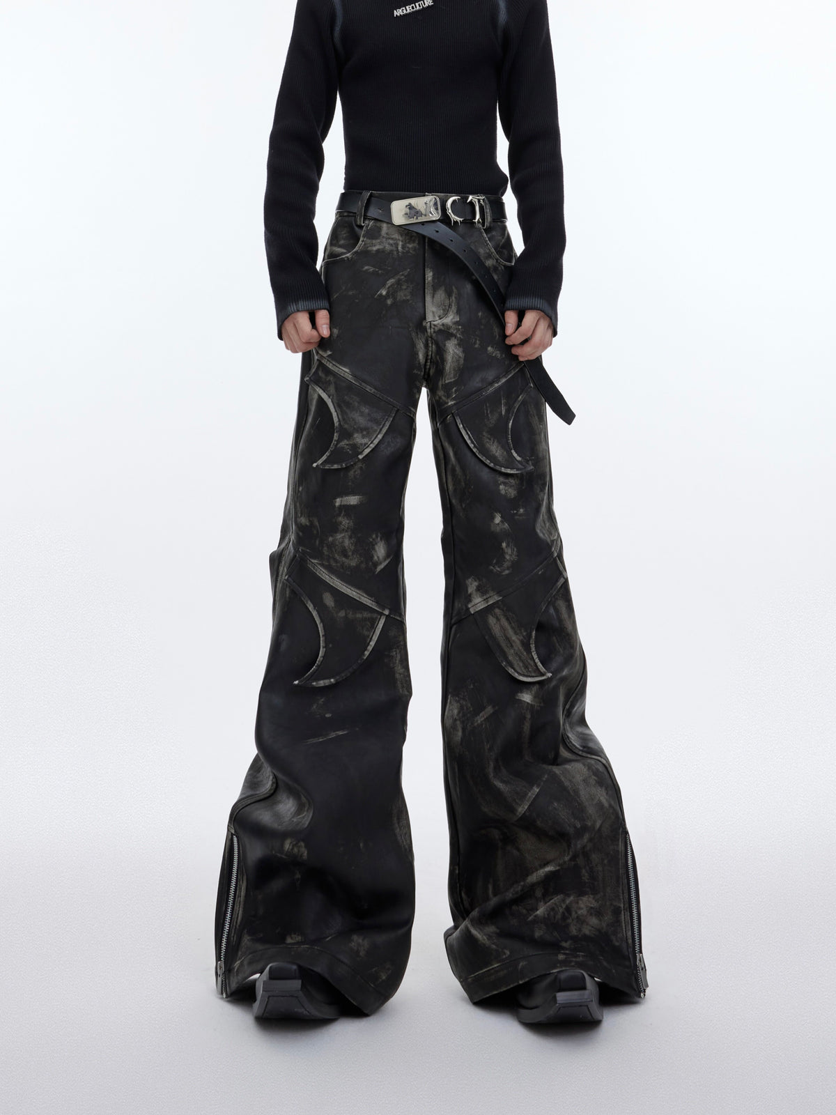 Distressed PU Flare Pants - product image 5