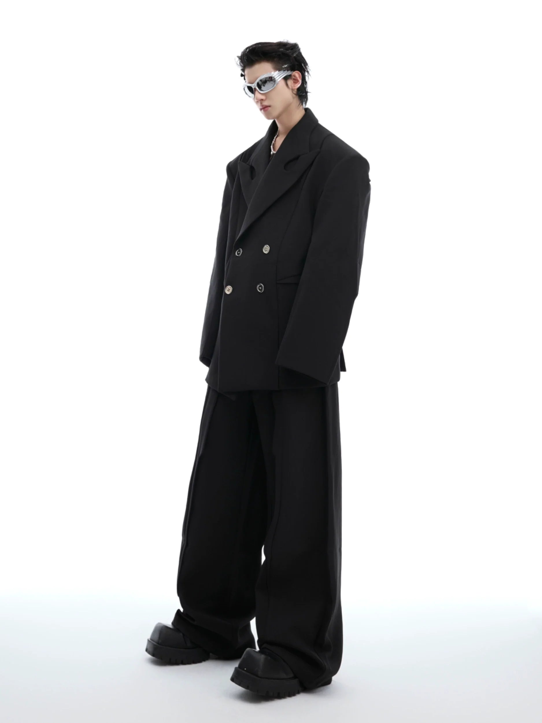 Asymmetrical Collar Blazer with Textured Fabric ¡§C Deconstructed Suit Set - ArgueCulture