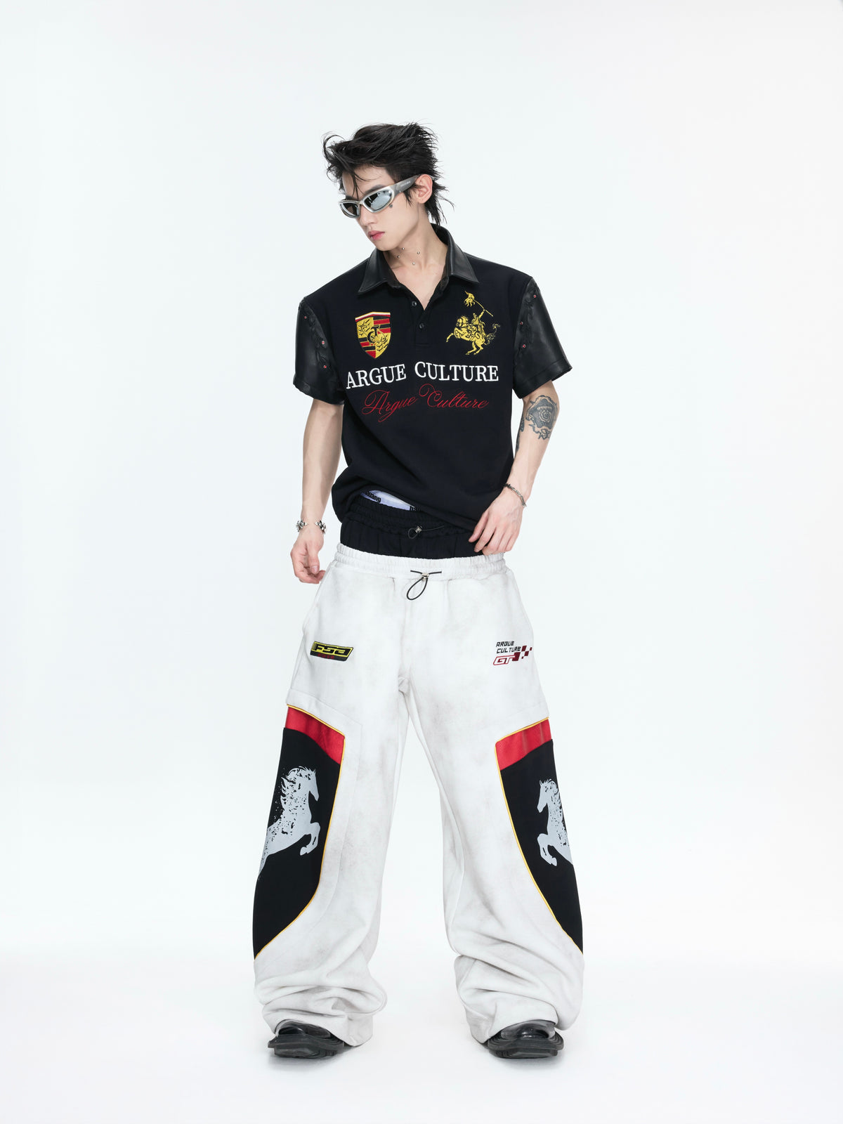 Embroidered Faux-Leather Panel Polo - product image 2