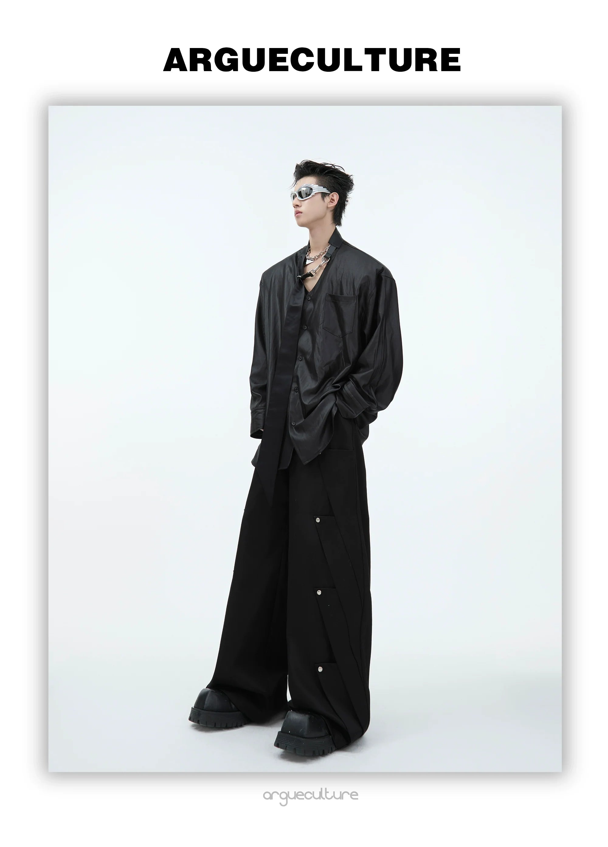 Lustrous Tie-Detailed Shirt ¡§C Modern Elegance with Metallic Accents - ArgueCulture