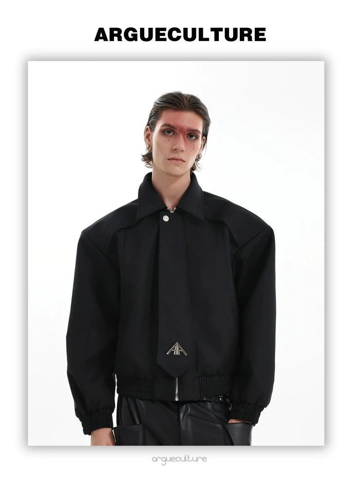 Cropped Jacket with Structured Collar and Faux Tie Design - ArgueCulture