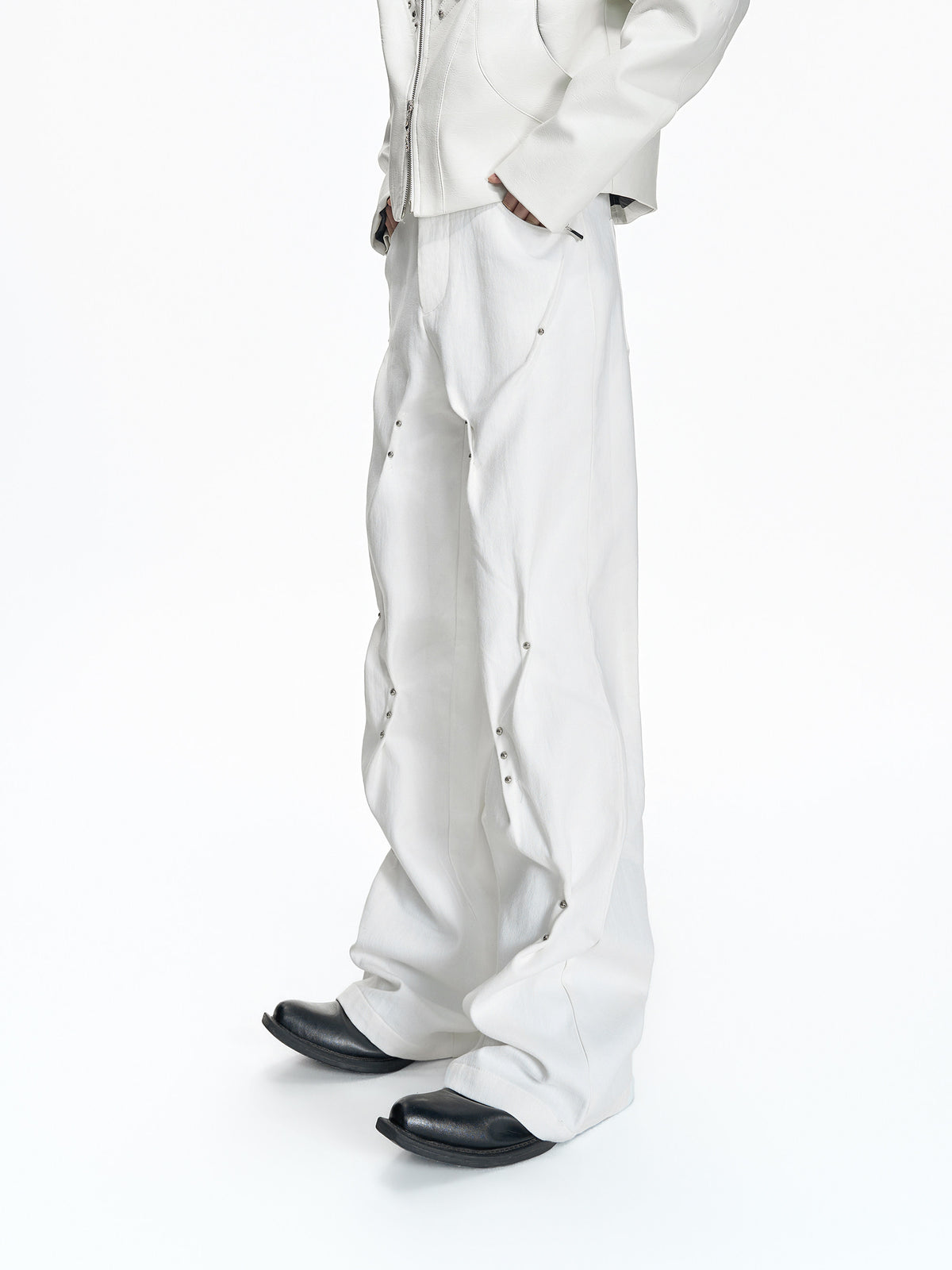 Pleated Rivet Straight-Leg Cotton Pants - product image 3