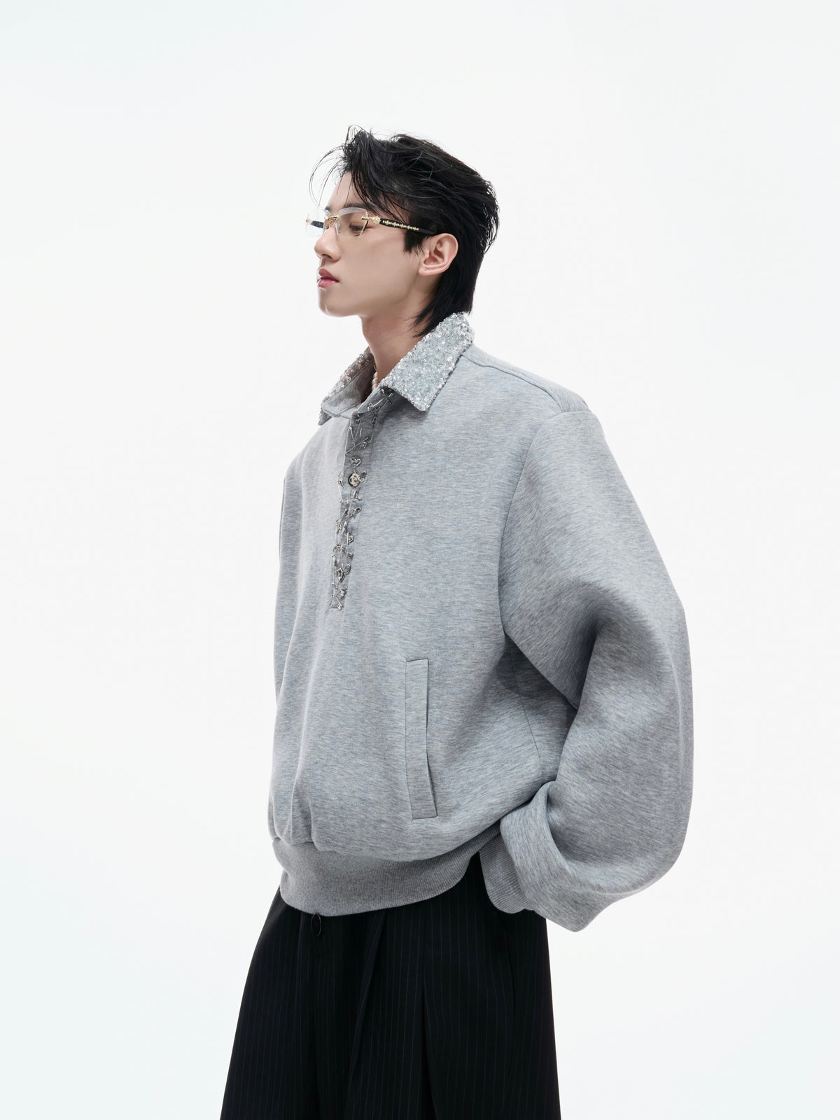 Sequined Lapel Polo Sweatshirt - product image 1