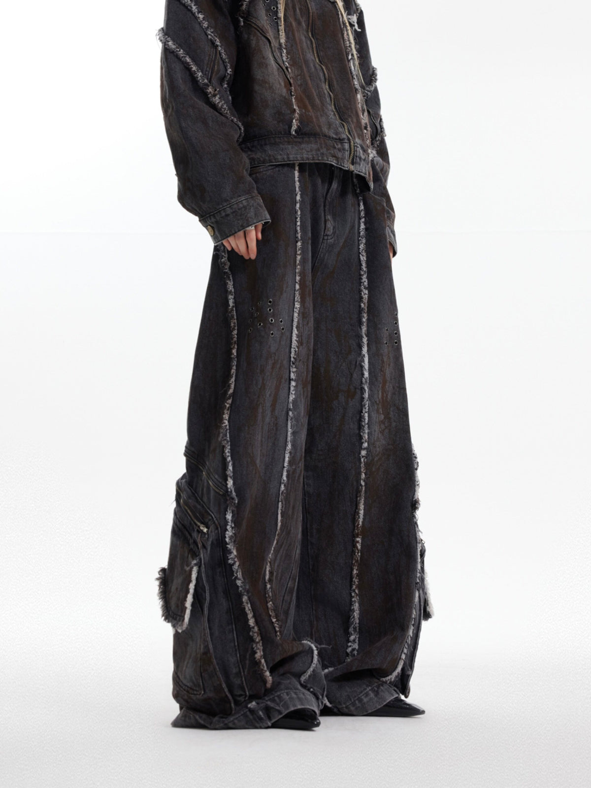 Black Distressed Wide-Leg Denim Pants - product image 3