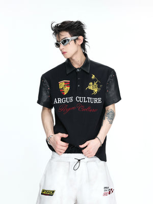 Embroidered Faux-Leather Panel Polo - product image 0