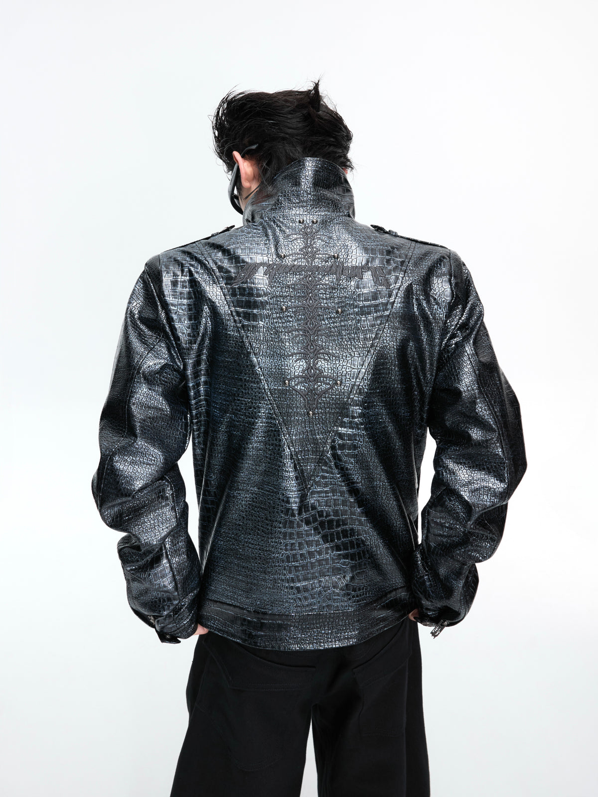 Croc-Texture Faux Leather Jacket - product image 1