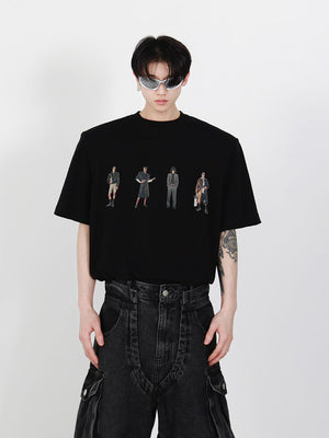Figure Print Cotton Shoulder-Pad Tee - product image 5