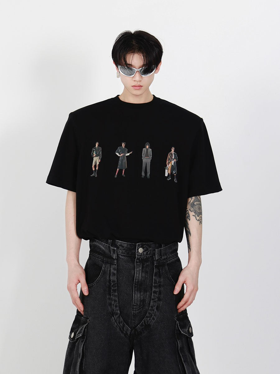 Figure Print Cotton Shoulder-Pad Tee - product image 5