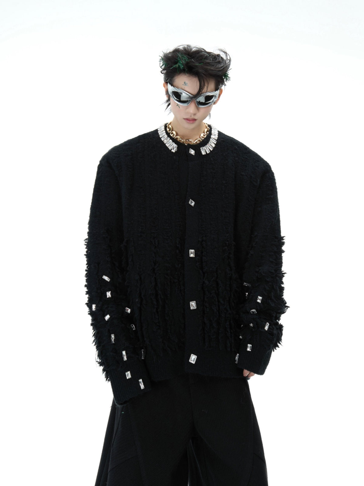 Rhinestone Distressed Knit Cardigan - product image 1