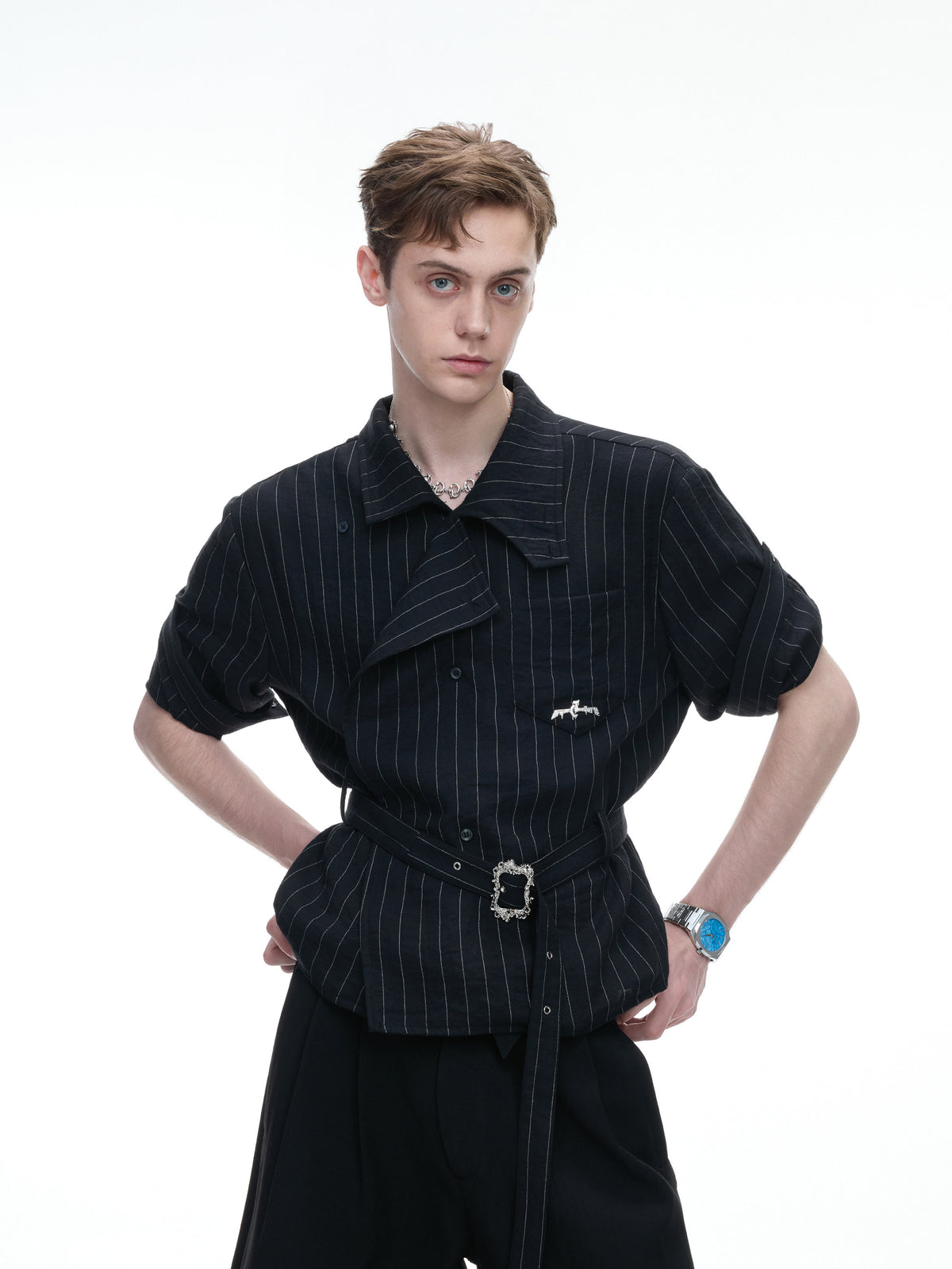 Striped Belted Short-Sleeve Shirt - product image 2