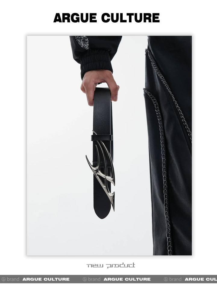 Deconstructed Thorn-Inspired Belt with Metallic Logo - ArgueCulture