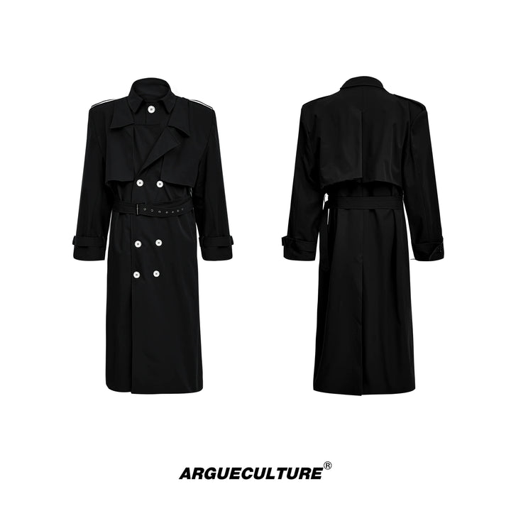 Retro Deconstructed Long Trench Coat with Double-Breasted Design - ArgueCulture