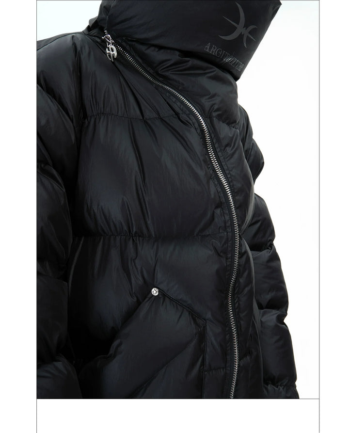 High-Neck Puffer Jacket with Asymmetrical Zipper and Oversized Fit - ArgueCulture