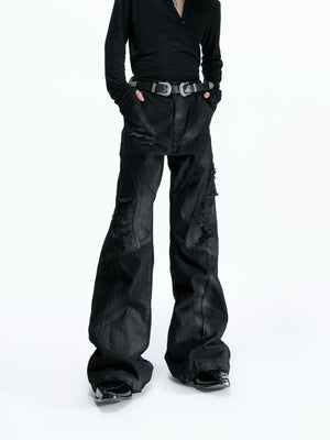 Wax-Coated Distressed Micro-Flare Jeans - product image 1