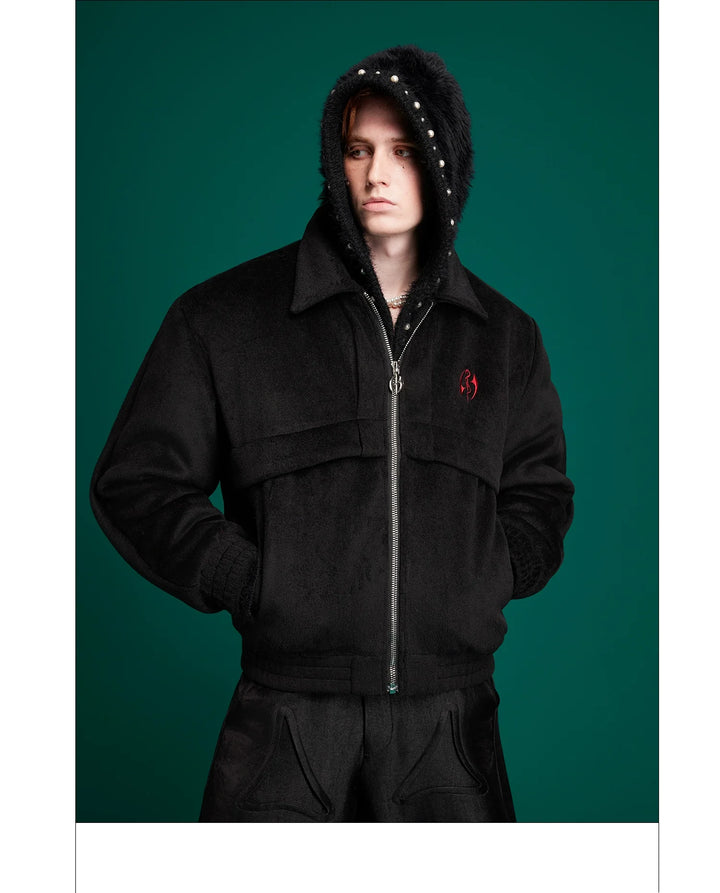 Embroidered Cleanfit Jacket Men Woolen Thickened Zip Hoodie Outerwear - ArgueCulture