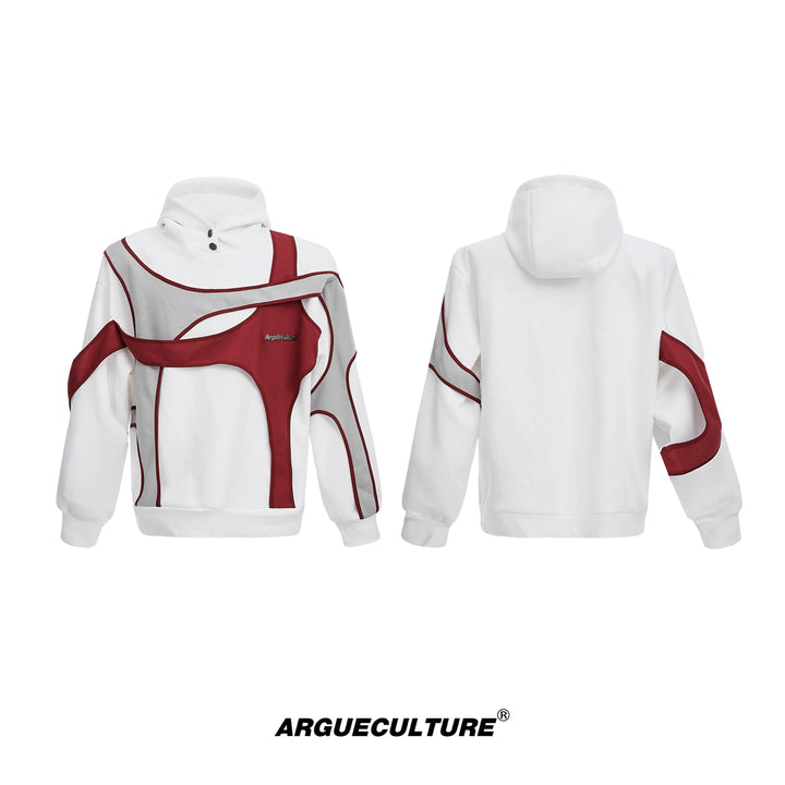 Layered Contrast Hoodie with Strap Design and Detachable Shoulder Pads - ArgueCulture