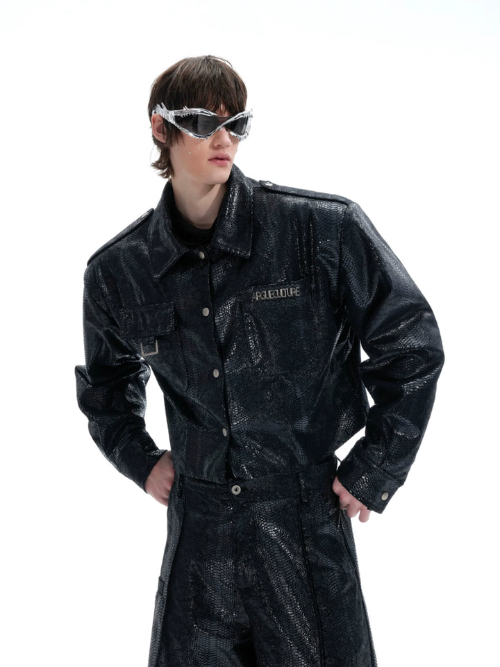 Liquid Texture Crocodile-Pattern Glossy Jacket – High-Fashion Streetwear - ArgueCulture