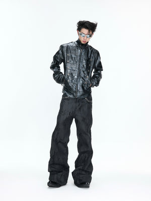 Croc-Texture Faux Leather Jacket - product image 3
