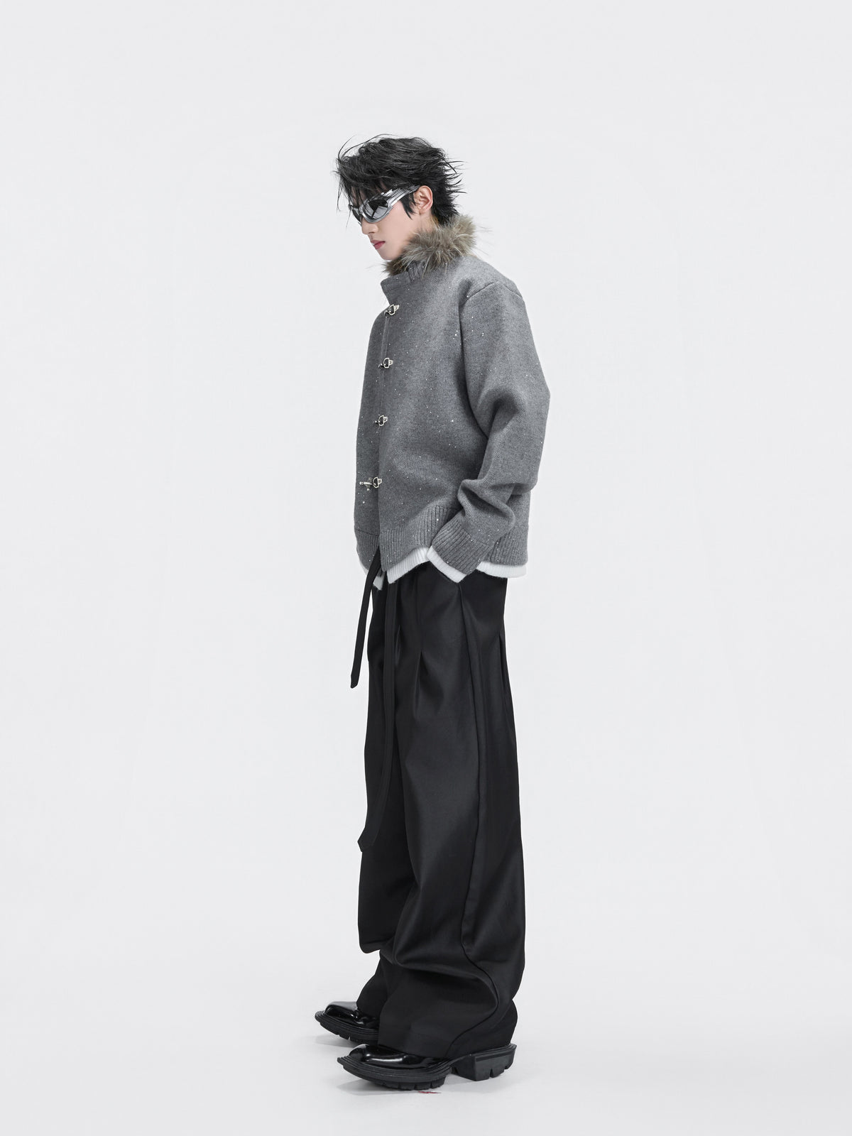 Shimmer Knit Cardigan with Fur Collar - product image 4