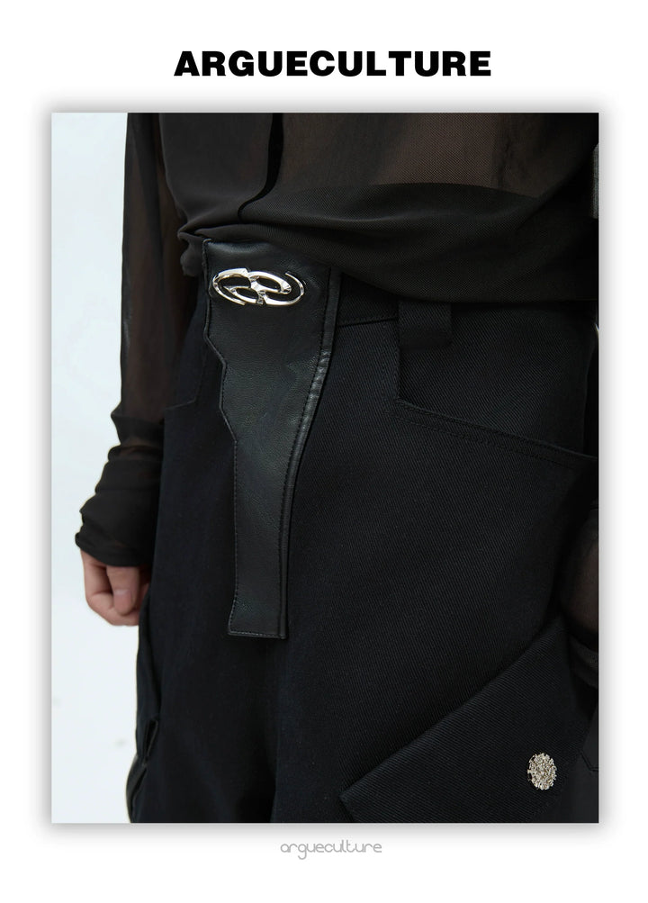 Faux Leather Panel Cargo Pants with Metal Accents - ArgueCulture