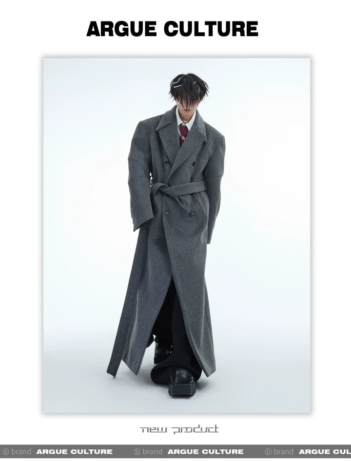 Double-Breasted Wool Coat with Belt Design & Elegant Tailoring - ArgueCulture