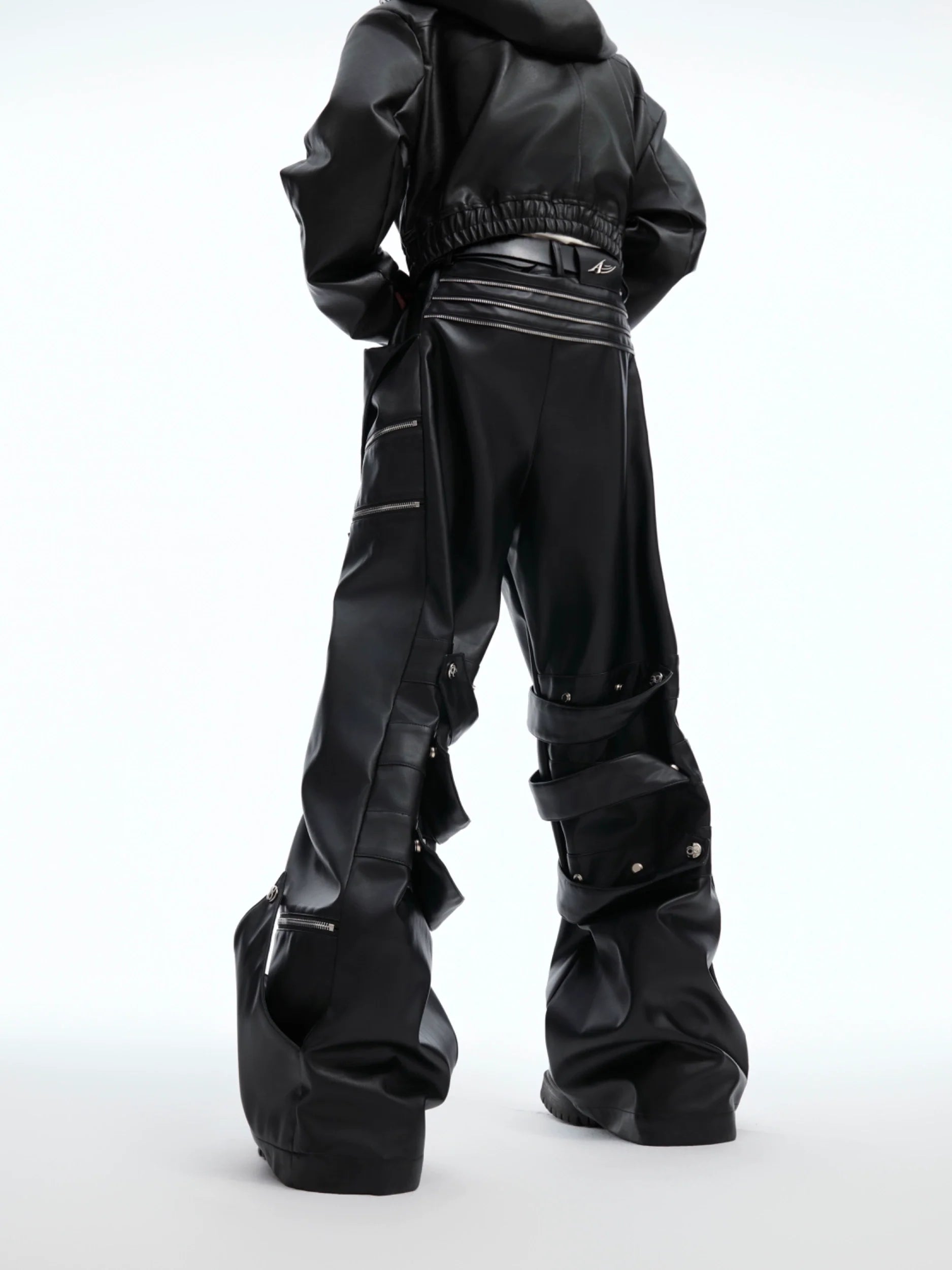 Punk Faux Leather Cargo Pants with Multi-Layer Straps - ArgueCulture