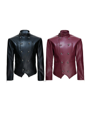 Asymmetric Red PU Leather Biker Jacket - product image 5