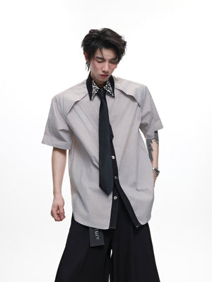Rhinestone Collar Striped Shirt - product image 1