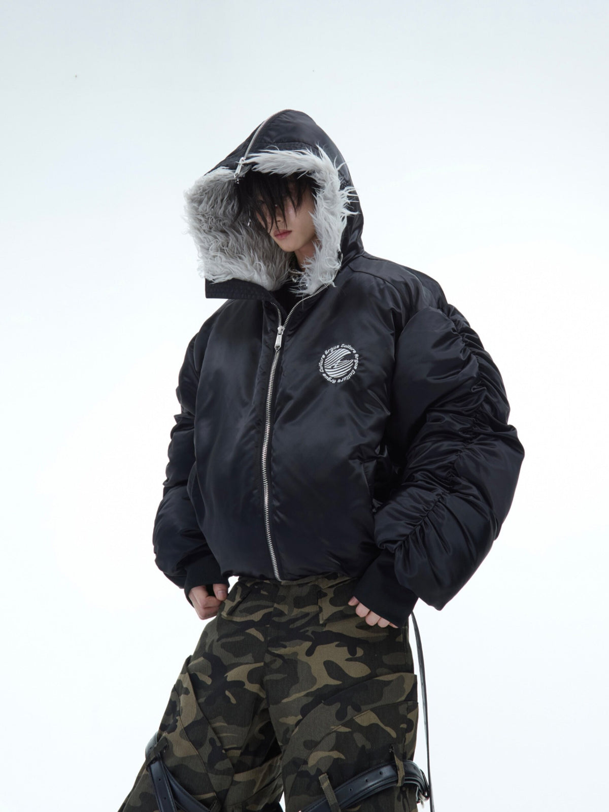 Plush Panel Nylon Bomber Jacket - product image 4