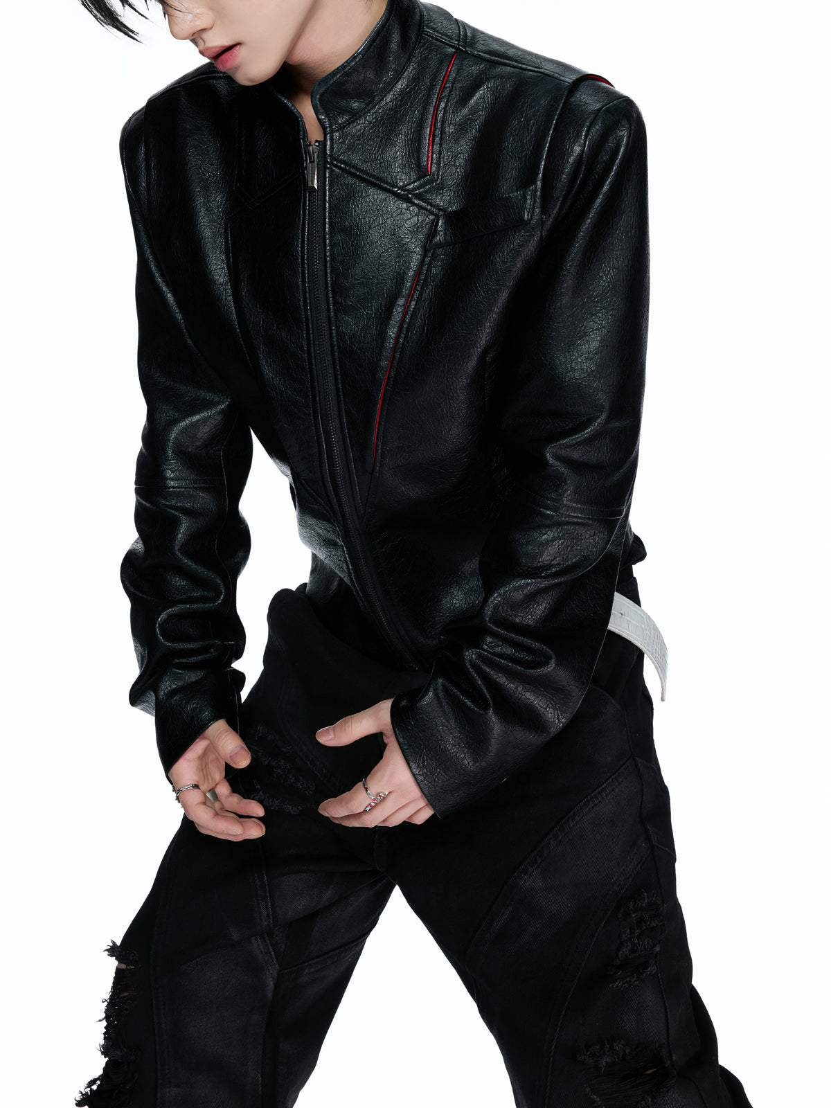 Black Red Skull Deconstructed PU Jacket - product image 5